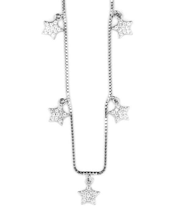 Twinkling Five-Star Necklace, 925 Sterling Silver Adjustable Chain