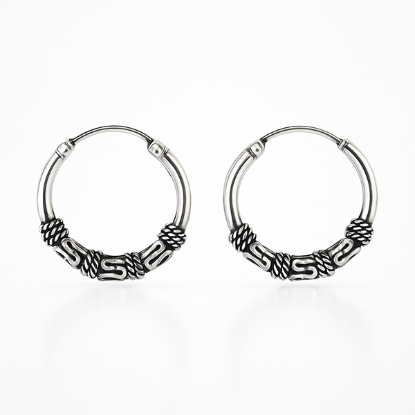Oxidised Silver Tribal Hoop Earring