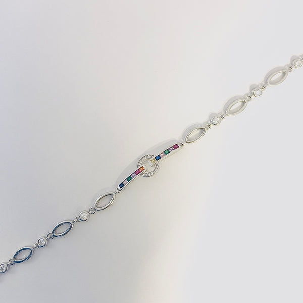 Silver Rainbow Centerpiece Bracelet – Colors of Elegance