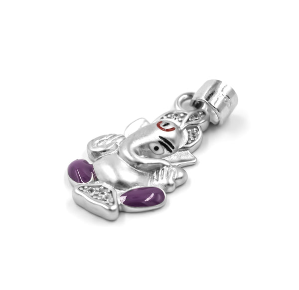 925 Sterling Silver Lord Ganesha Pendant with Purple Accents