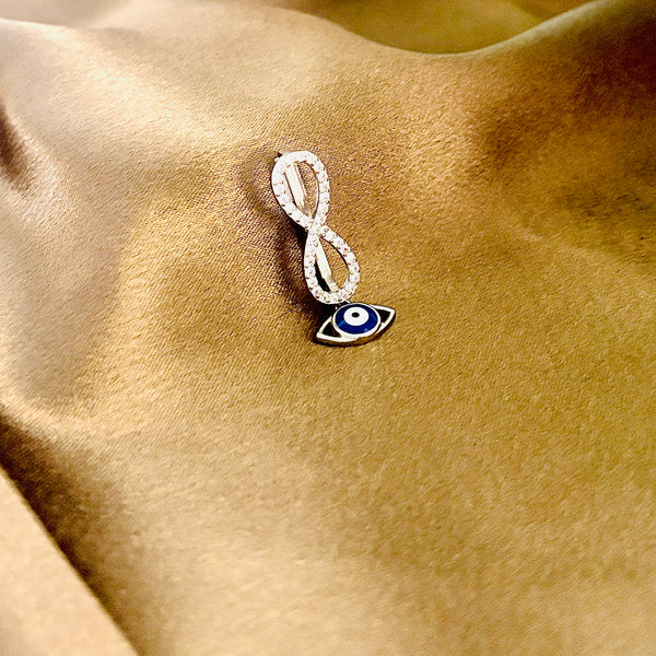 925 Sterling Silver Infinity Evil Eye Watch Charm with Zircon Accents