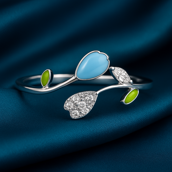 Blooming Leaf with Enamel & CZ