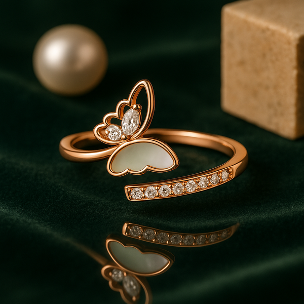 Mother of Pearl & Cubic Zirconia Butterfly Ring