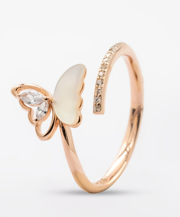 Mother of Pearl & Cubic Zirconia Butterfly Ring