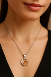 Celestial Bloom Moon Necklace | 925 Sterling Silver with Champagne Gold Accents