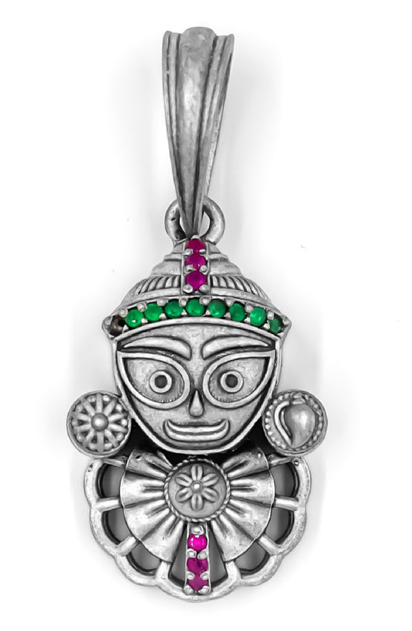 925 Sterling Silver Jagannath Pendant – Divine Matte Oxidized Finish