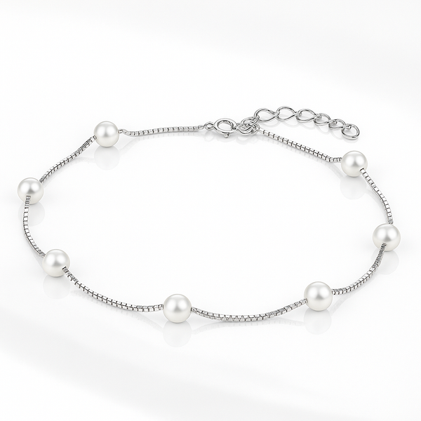 Elegant Pearl Charm Anklet in 925 Sterling Silver
