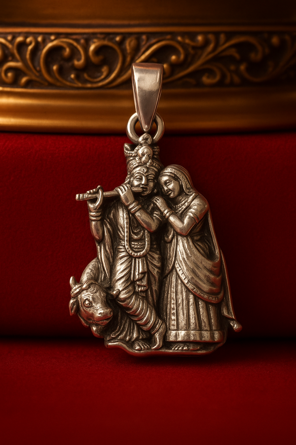 Oxidised Silver Radha Krishna Pendant – Eternal Devotion