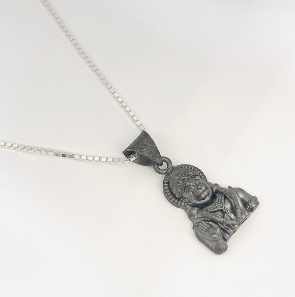 Hanuman Ji Pendant with Box Chain – 925 Sterling Silver