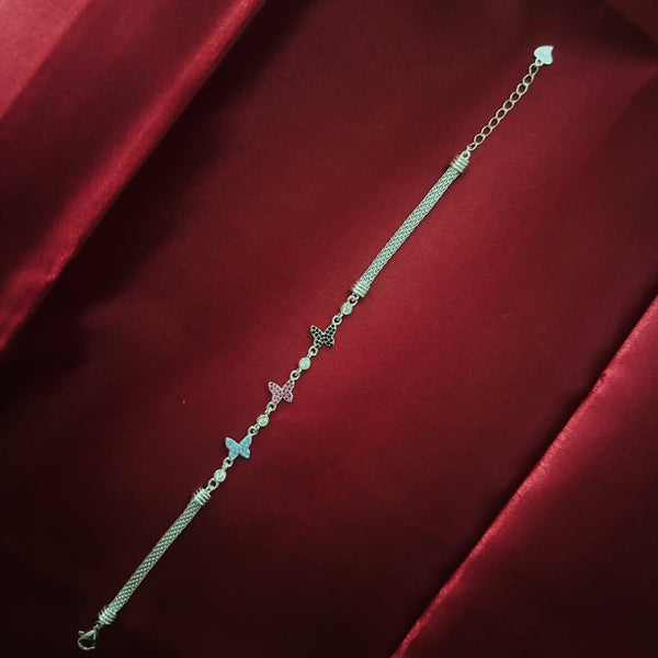 Silver Mesh Bracelet with Multicolor Butterfly Charms