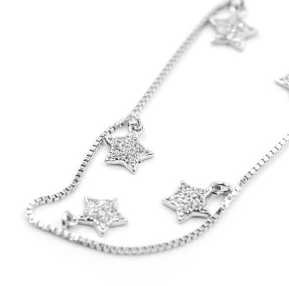 Twinkling Five-Star Necklace, 925 Sterling Silver Adjustable Chain