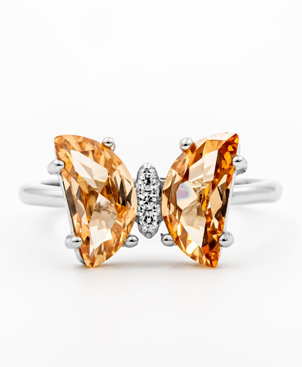 Golden Crystal Butterfly Ring