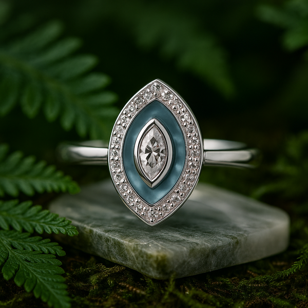 Silver Marquise Halo Ring – Timeless Sparkle