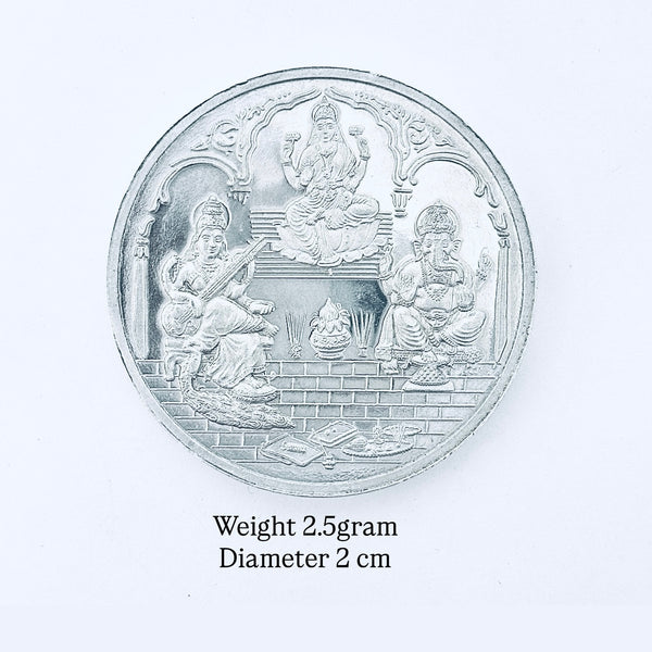 2.5 g ,5 g & 10 gram Pure Silver Coin – Lakshmiji Ganeshji Saraswatiji Design.