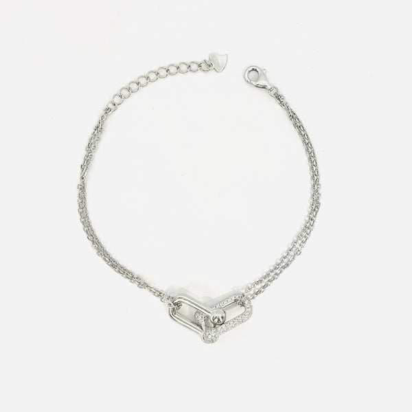 Silver Dual-Link Zirconia Bracelet – Modern Strength & Sparkle