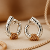 Dual-Tone Textured Hoop Earrings with Zirconia