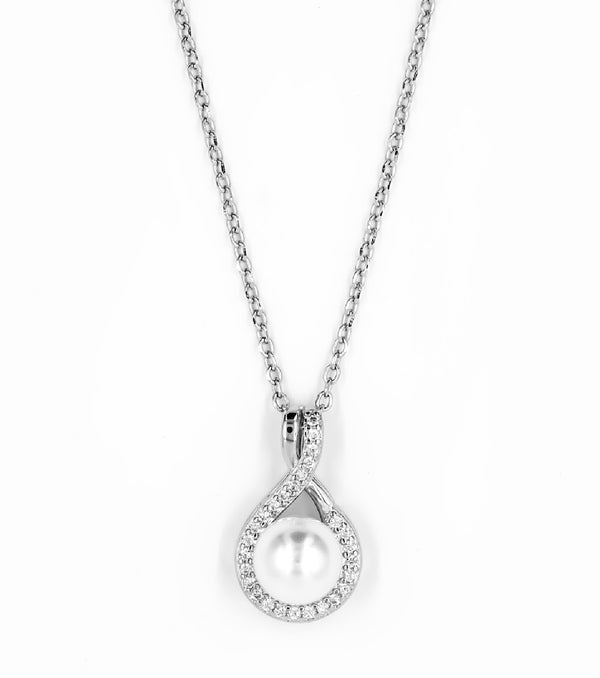 Eternal Grace Necklace – 925 Sterling Silver Pearl Drop with Sparkling Halo