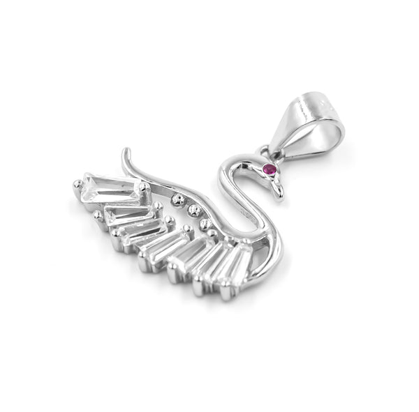 925 Sterling Silver Swan Pendant with Baguette Stones – Symbol of Elegance
