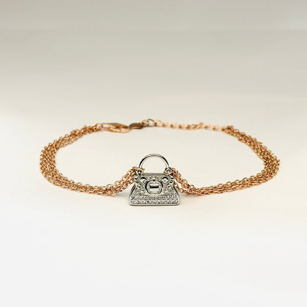 Dual-Tone Rose Gold & Silver Bag Charm Bracelet
