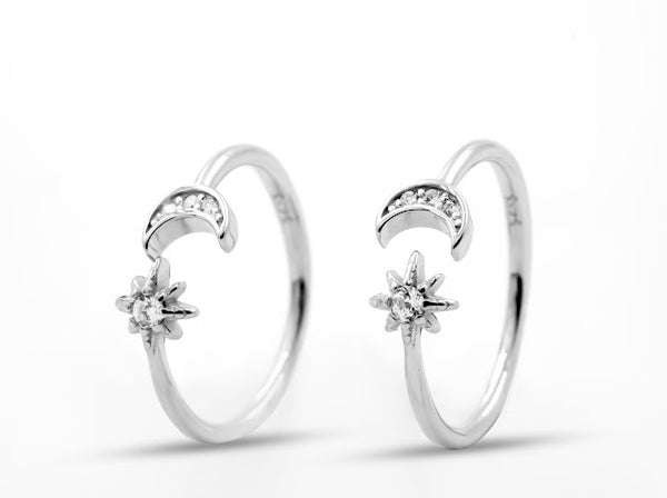 Silver Moon & Star Toe Rings – Celestial Charm