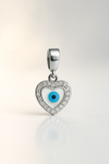 925 Sterling Silver Evil Eye Heart Pendant with CZ Accents
