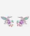 Enamel Hummingbird & Flower Stud