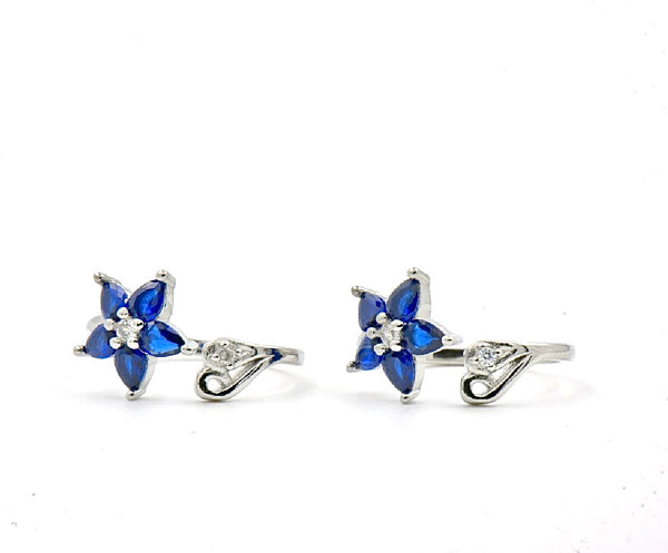 Silver Blue Floral Toe Rings – Petals of Elegance