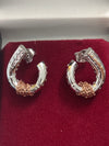 Dual-Tone Textured Hoop Earrings with Zirconia