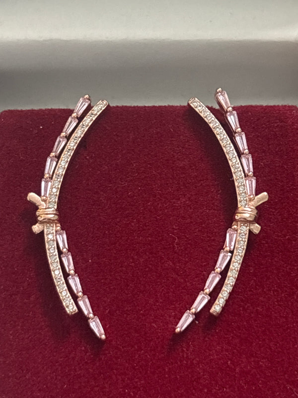 Rose Gold Dragonfly Pink Stone Climber Earrings