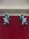 Silver Blue Enamel Flying Bird Stud