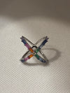 Rainbow Cross Baguette Ring
