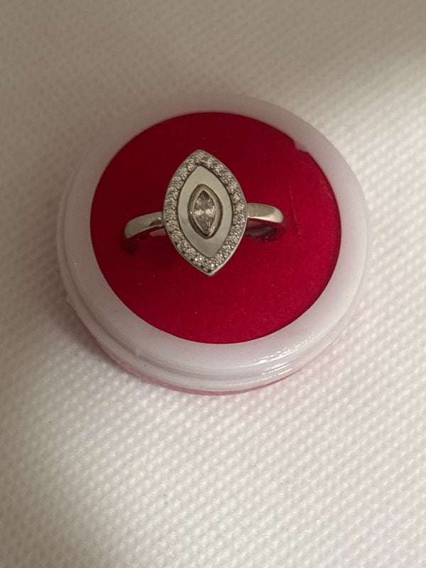 Silver Marquise Halo Ring – Timeless Sparkle