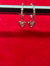 Heart Hoop Dangle Earrings with Sparkling Accents