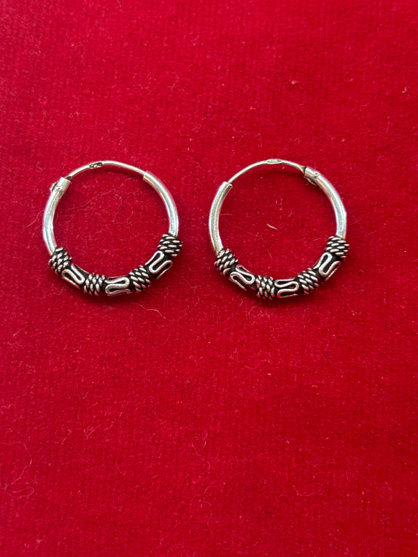 Oxidised Silver Tribal Hoop Earring