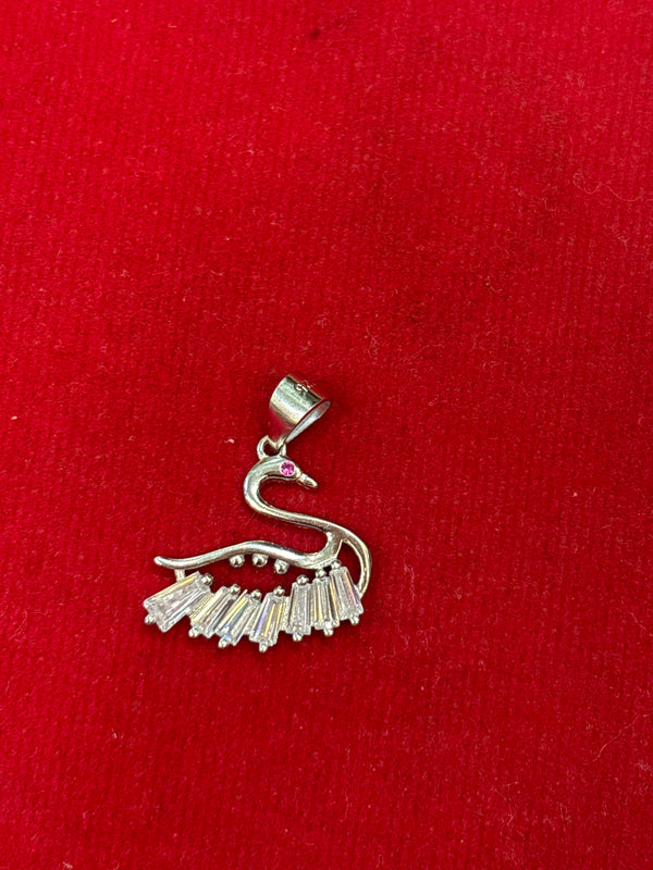 925 Sterling Silver Swan Pendant with Baguette Stones – Symbol of Elegance