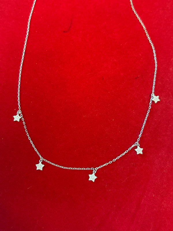 Twinkling Five-Star Necklace, 925 Sterling Silver Adjustable Chain