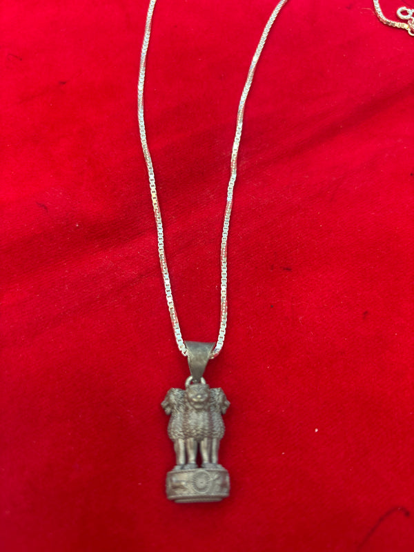 Ashoka Pillar Pendant with Box Chain – 925 Sterling Silver